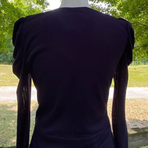 Prospect The Label Women's Sz Medium Navy Puff Sleeve Ribbed Dress - Picture 7 of 8